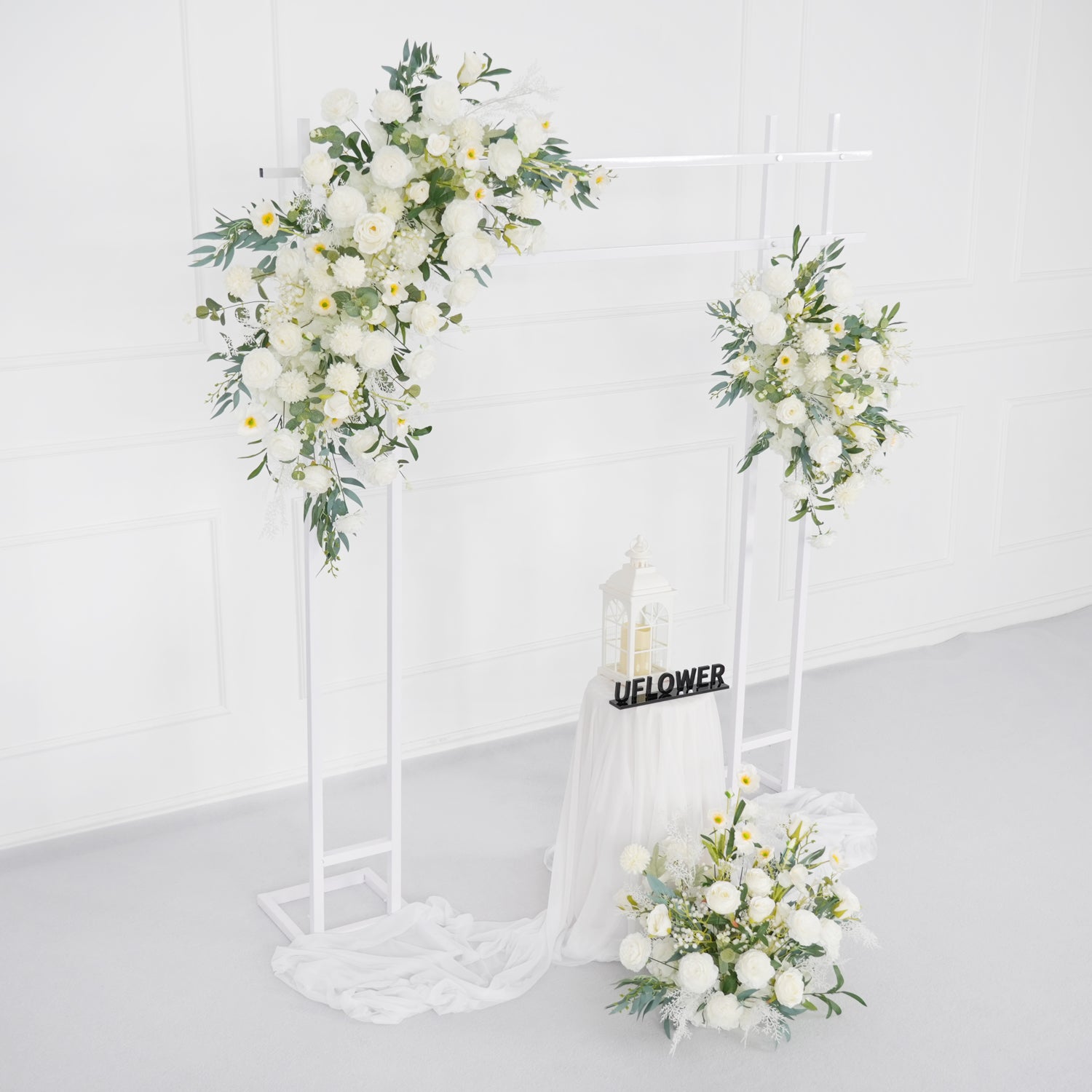 Artificial White Green Wedding KT Backdrop Flower Row Decor
